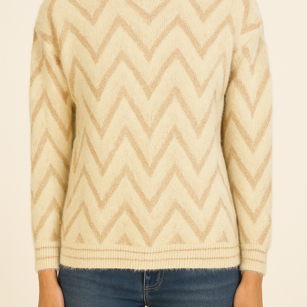 Chevron Pattern Beige Sweater